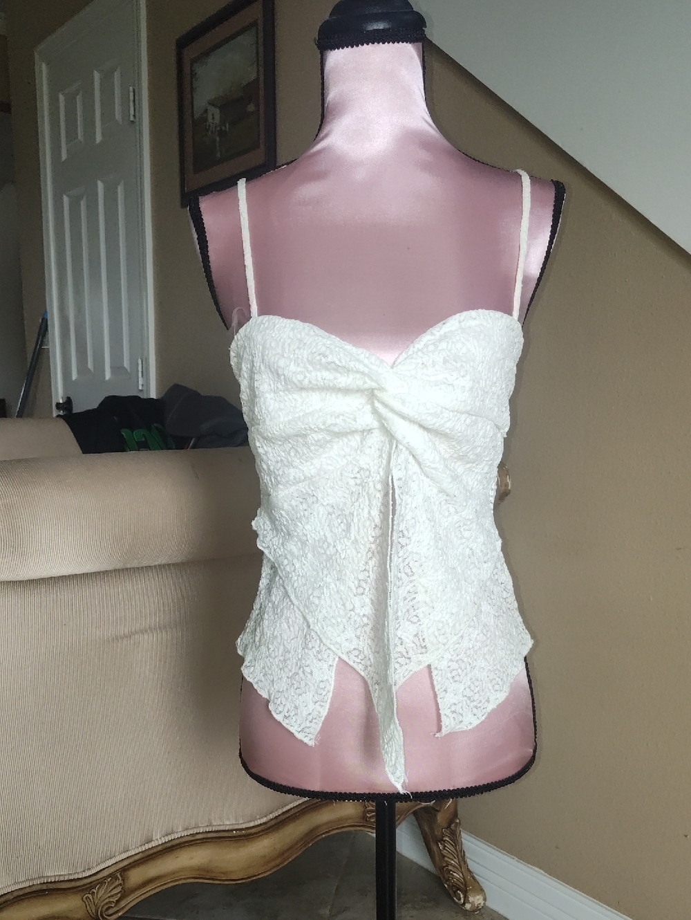 White Lace Twist-Front Crop Top